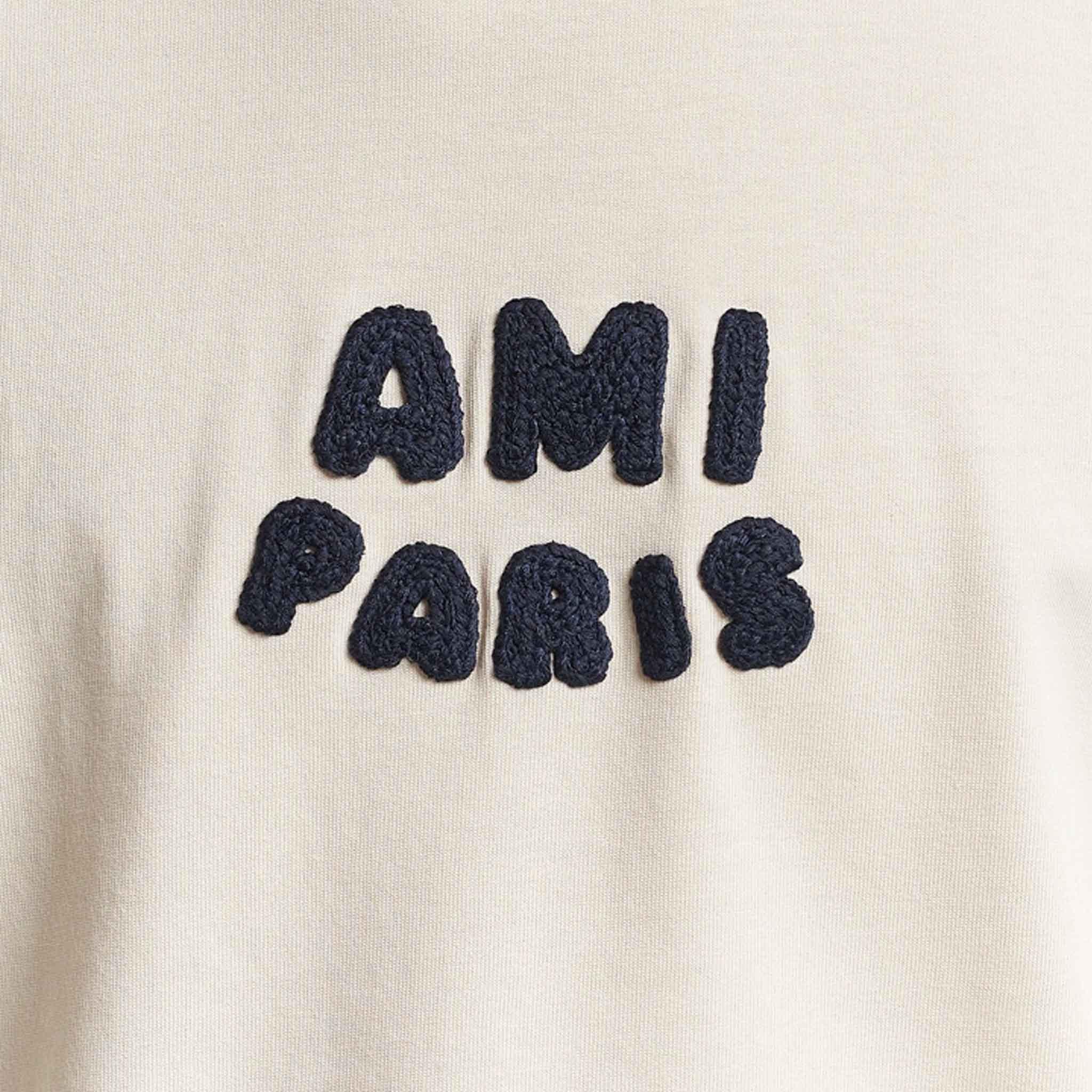 [Ami Paris] Crochet Logo T-Shirt in White Cream - Image 4