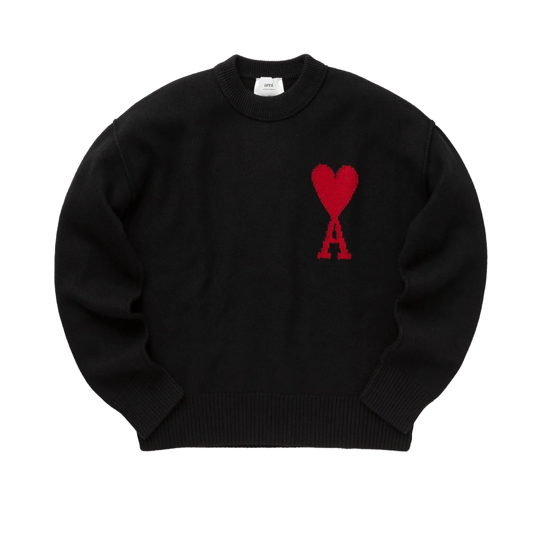 [Ami Paris] Large Heart Knit Sweater in Black/Red - Image 3
