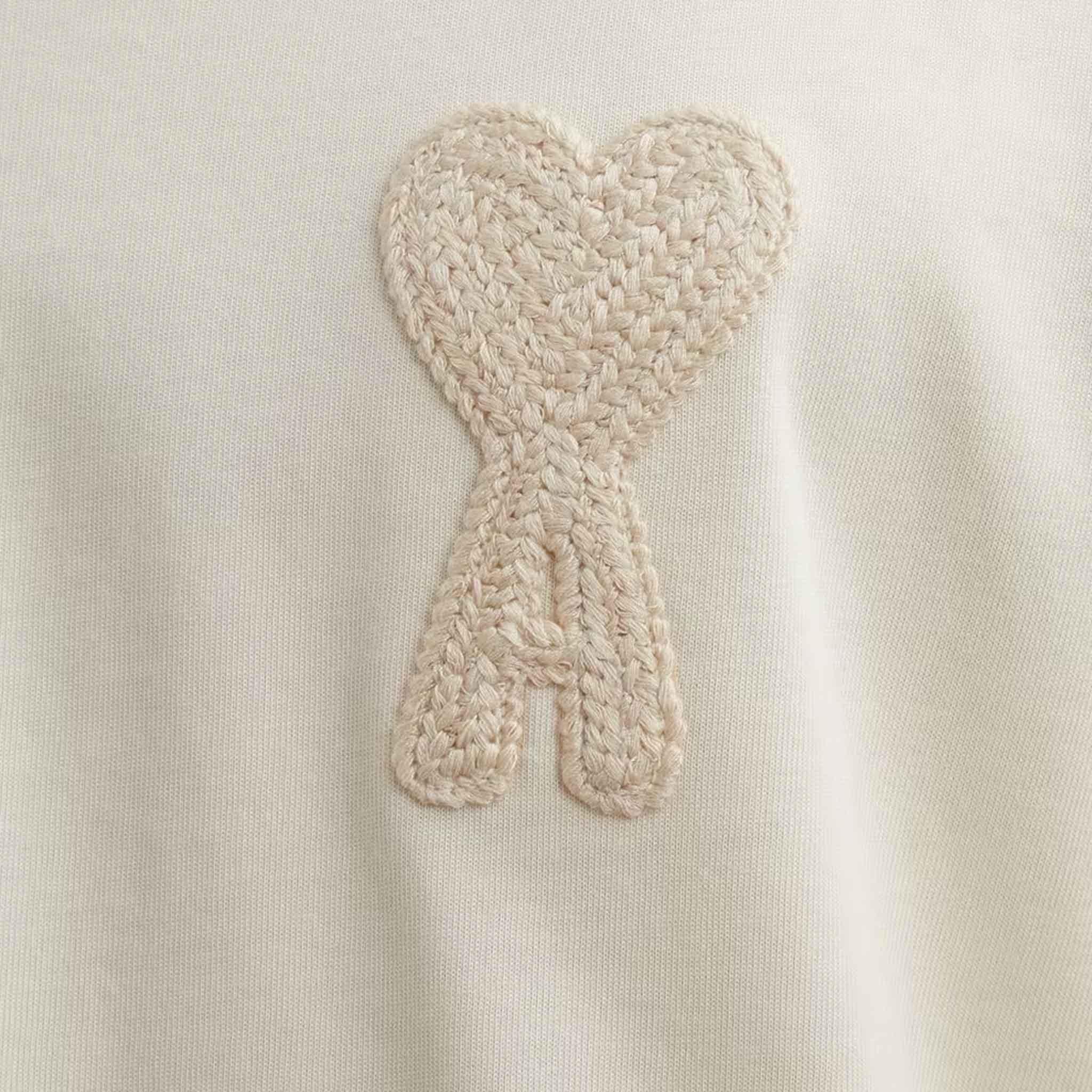 [Ami Paris] Tonal Patch Heart T-Shirt in White/Cream - Image 3