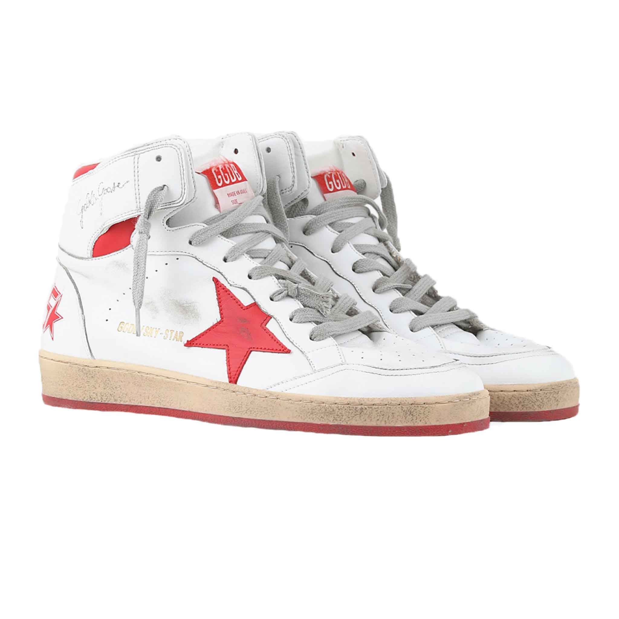 [[Golden Goose]] Red Sky-Star High-Top Sneakers in White - Image 3