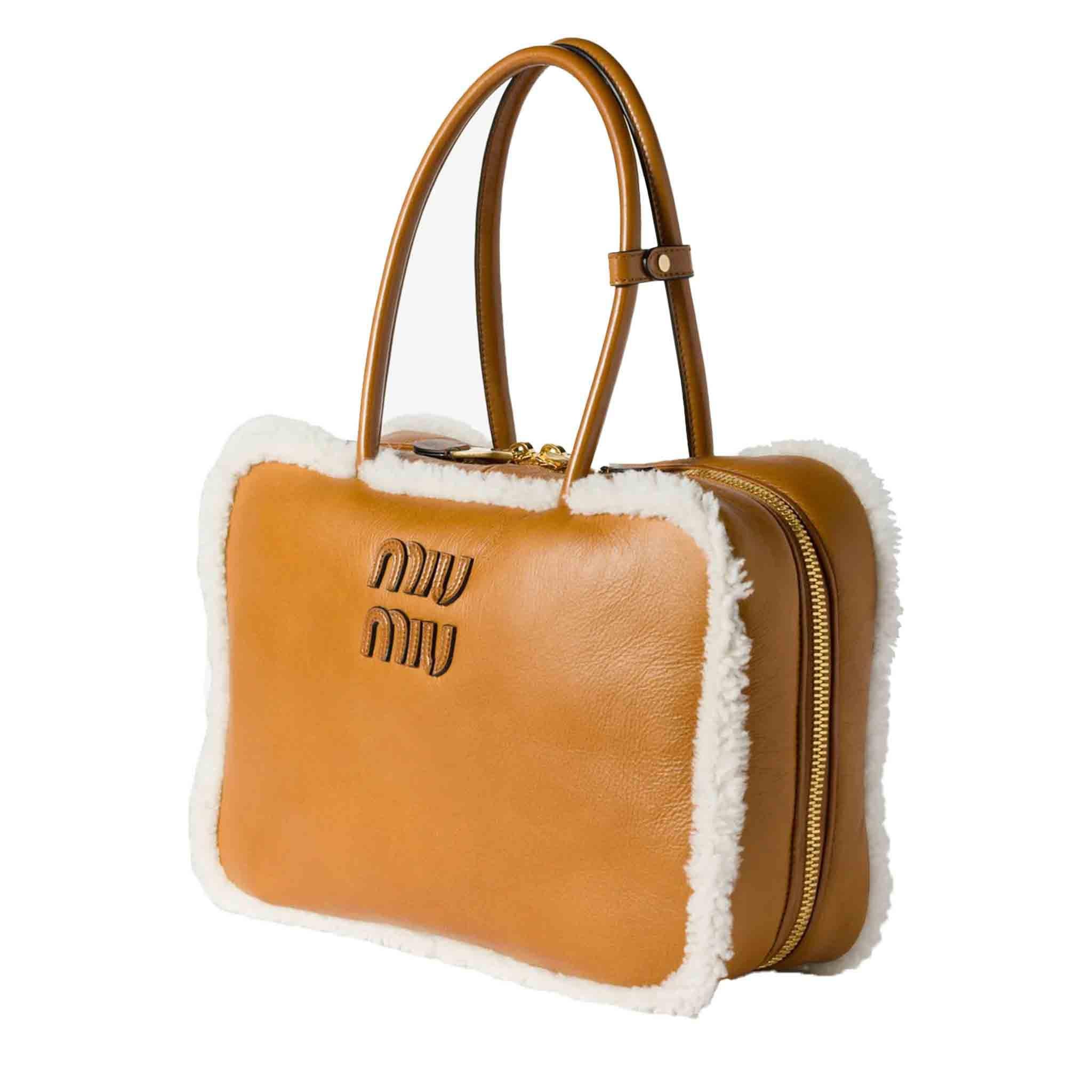 [Miu Miu] Beau Sheepskin Leather Large Bag in Tan - Image 3