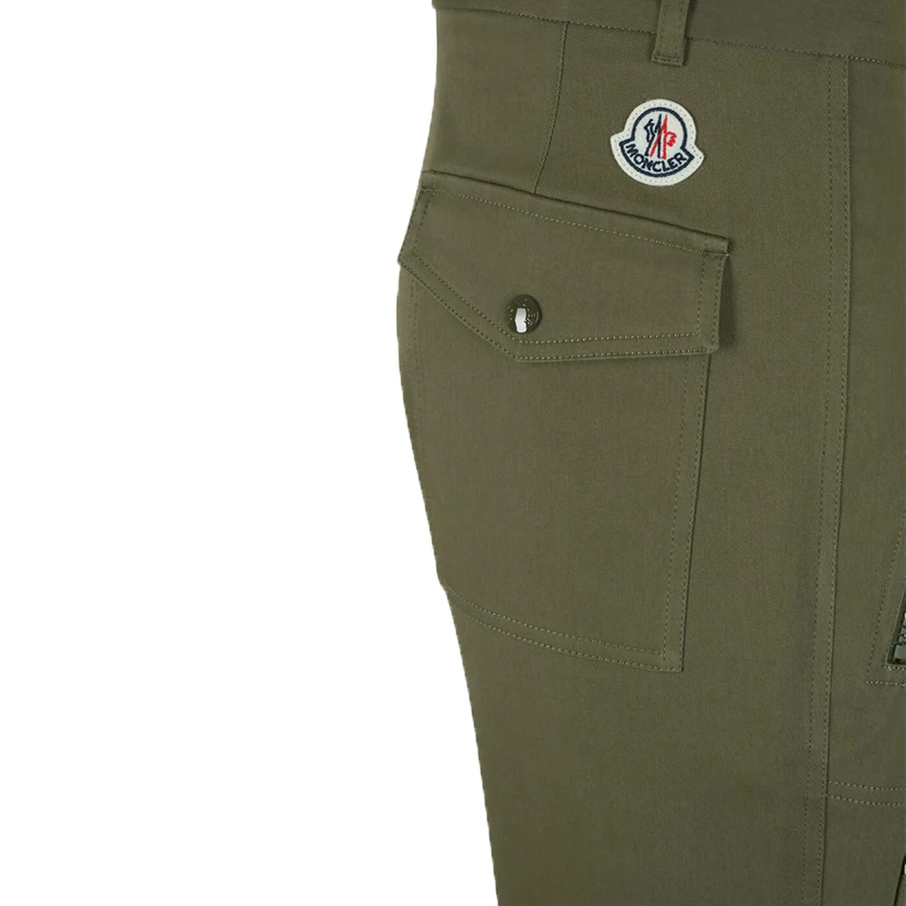 Moncler Men's Logo Patch Cotton Trousers in Military Green - Image 4