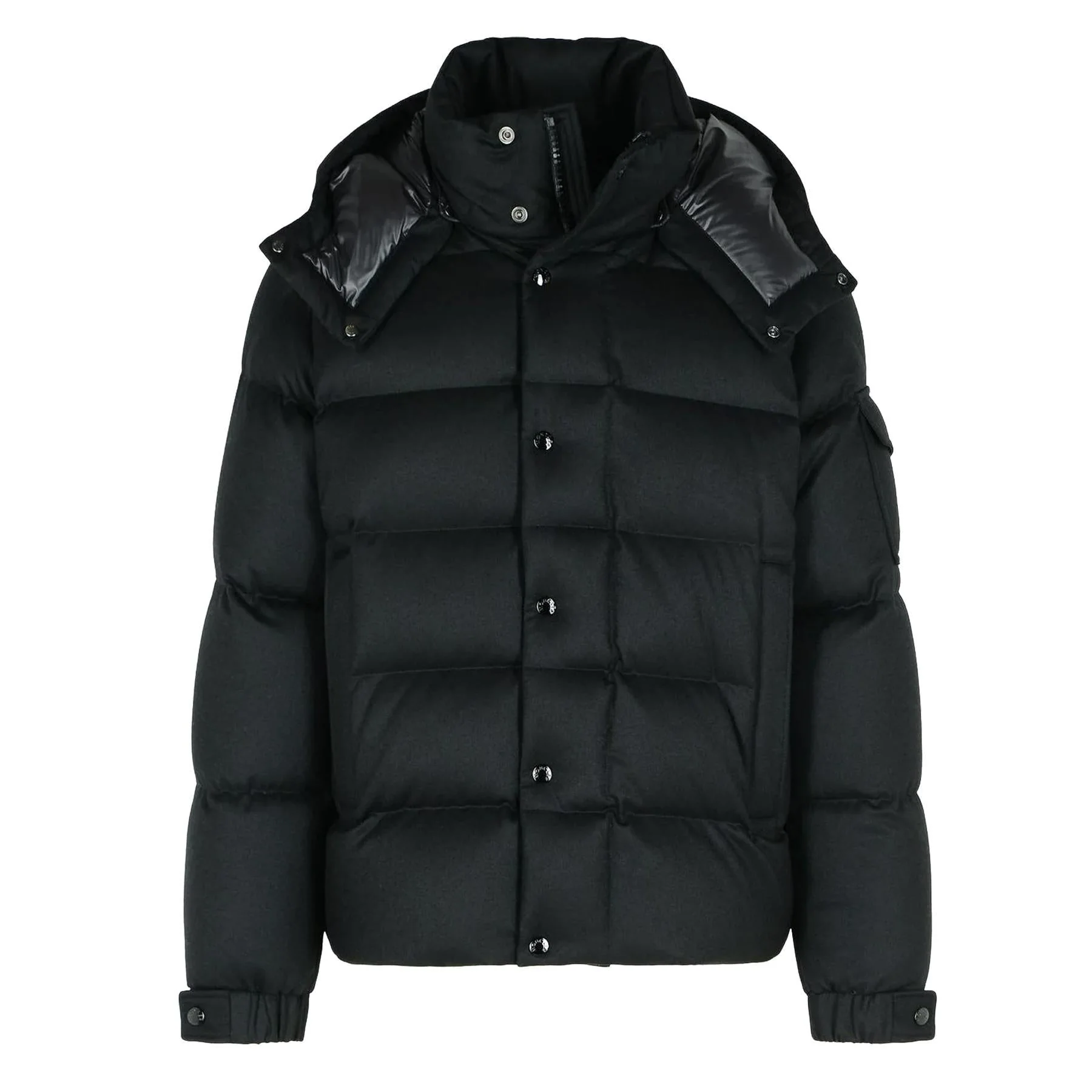 Moncler Men's Maya 70 Hooded Wool Flannel Short Down Jacket in Black