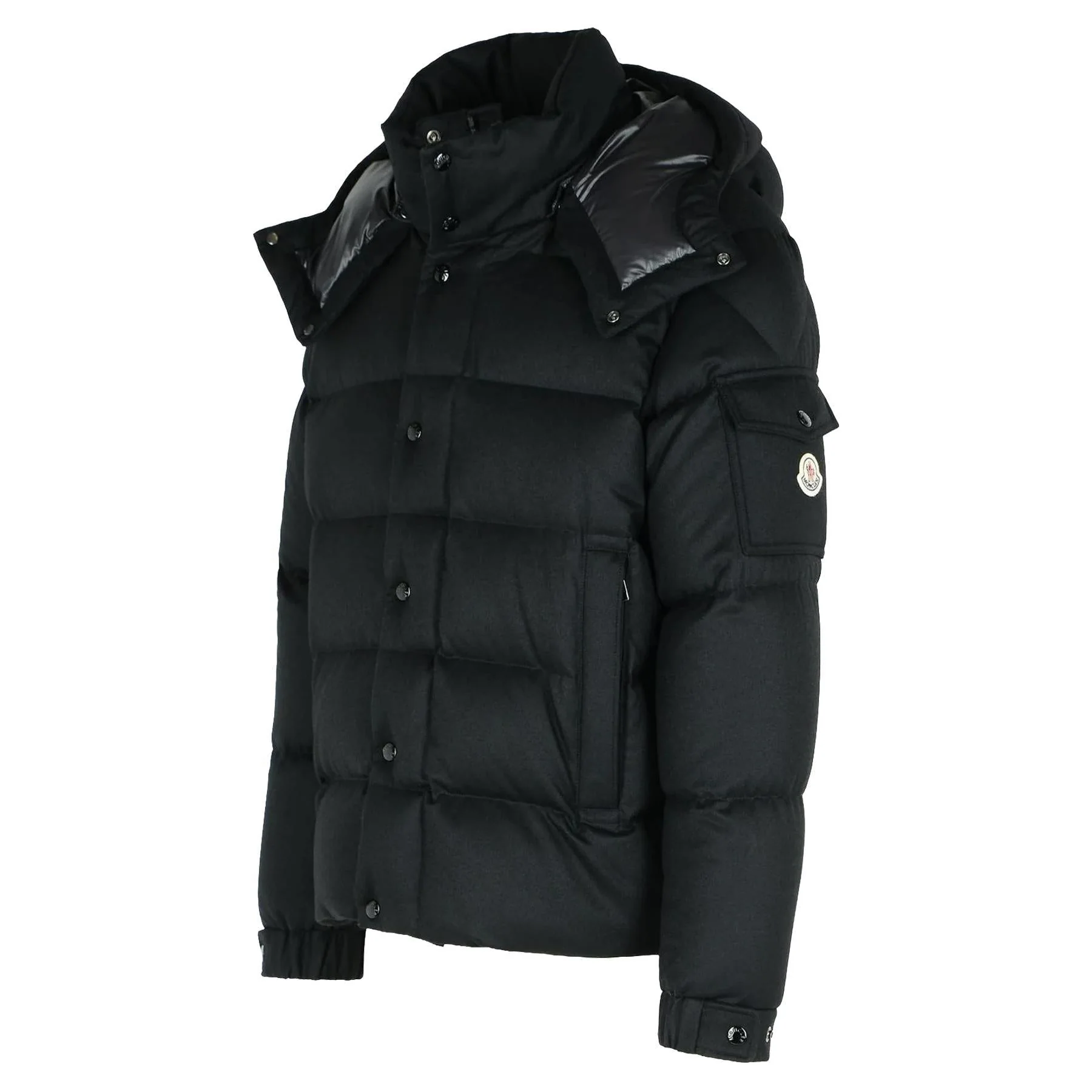 Moncler Men's Maya 70 Hooded Wool Flannel Short Down Jacket in Black - Image 4