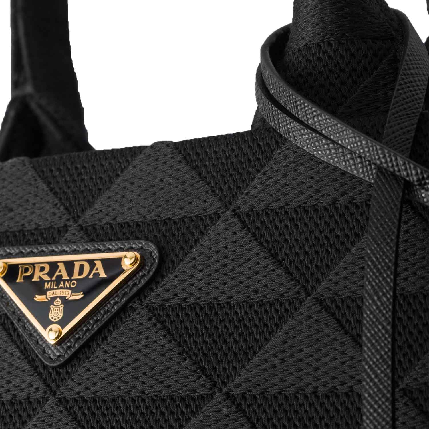 [Prada] Symbole Medium Embroidered Fabric Bag in Black - Image 3