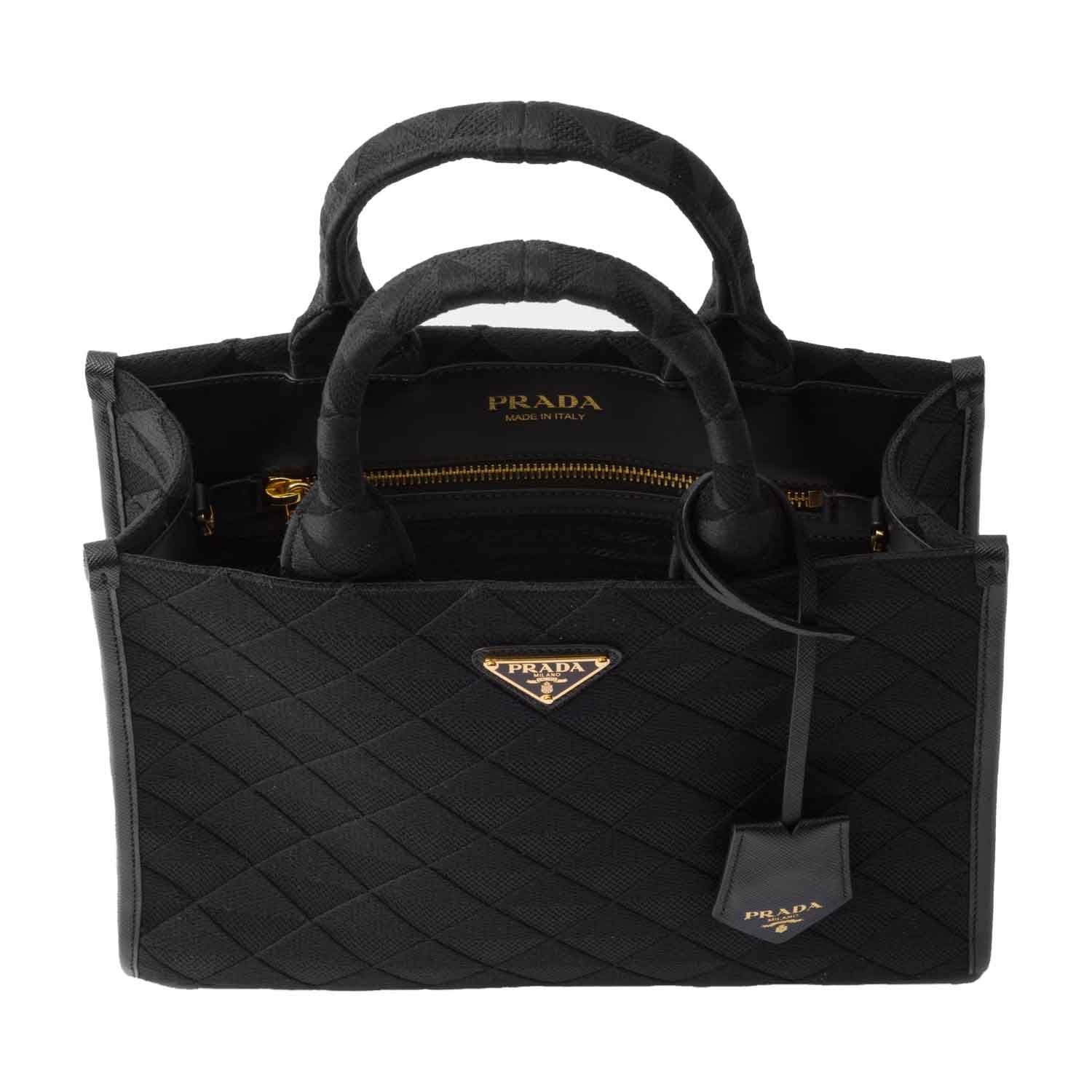 [Prada] Symbole Medium Embroidered Fabric Bag in Black - Image 4