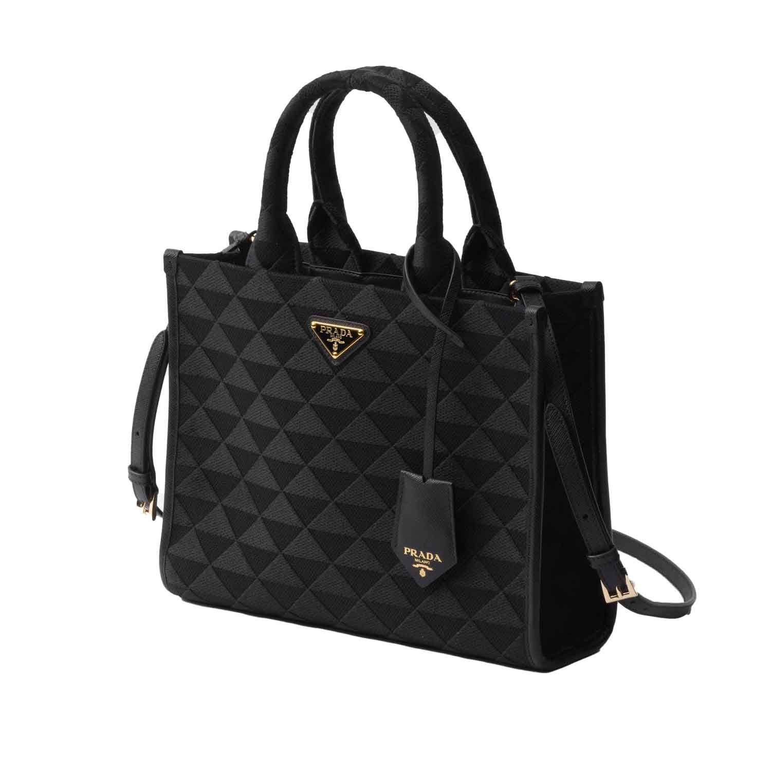 [Prada] Symbole Medium Embroidered Fabric Bag in Black - Image 5