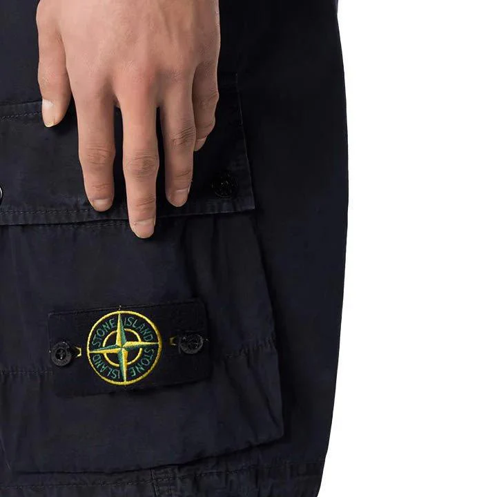 [Stone Island] Brushed Cotton Canvas "Old" Effect Cargo Bermuda in Navy - Image 3
