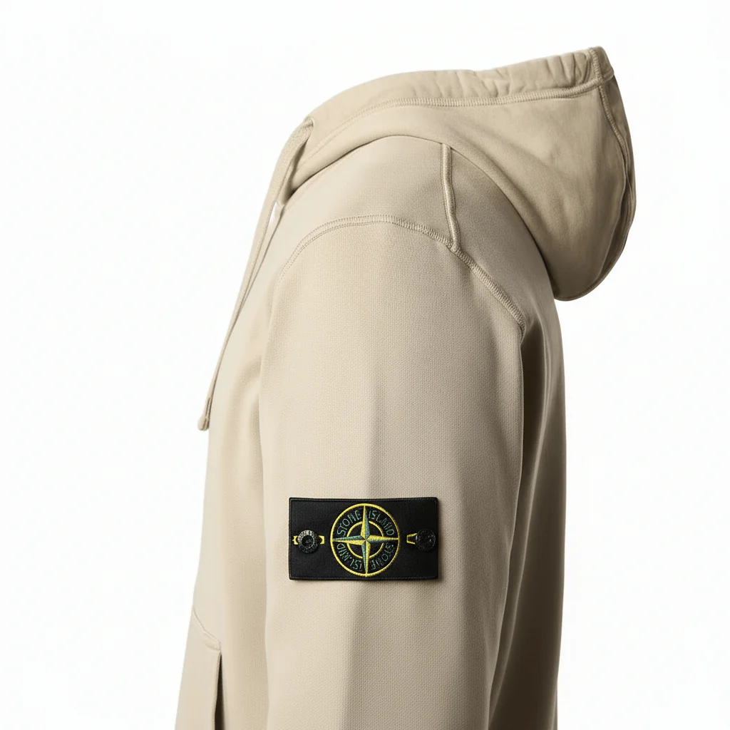 [Stone Island] Cotton Fleece Hooded Sweatshirt in Desert - Image 3
