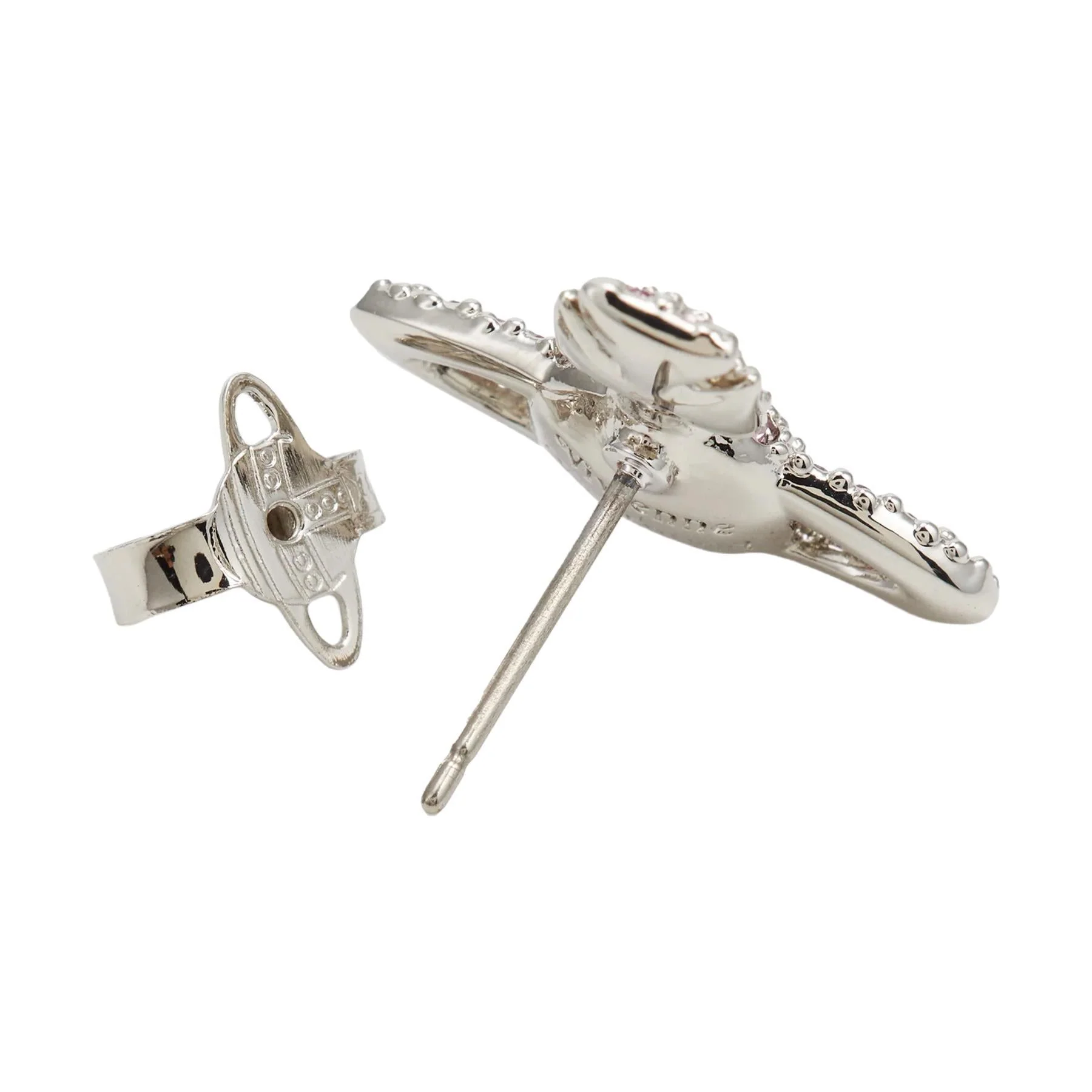 [Vivienne Westwood] Grace Bas Relief Stud Earrings in Platinum / Light Amethyst Crystal - Image 5