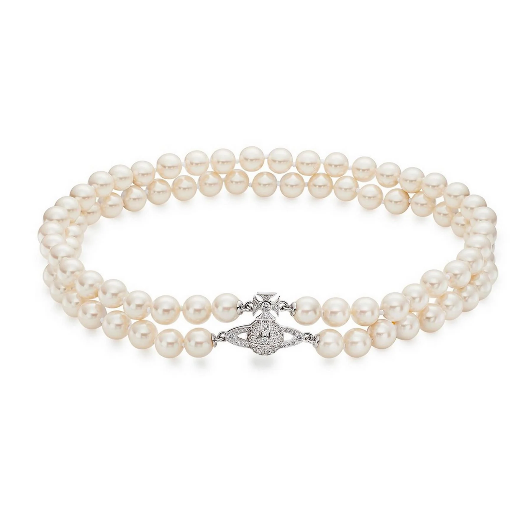 [Vivienne Westwood] Graziella Pearl Choker in Platinum / Creamrose Pearl / White Cz - Image 3
