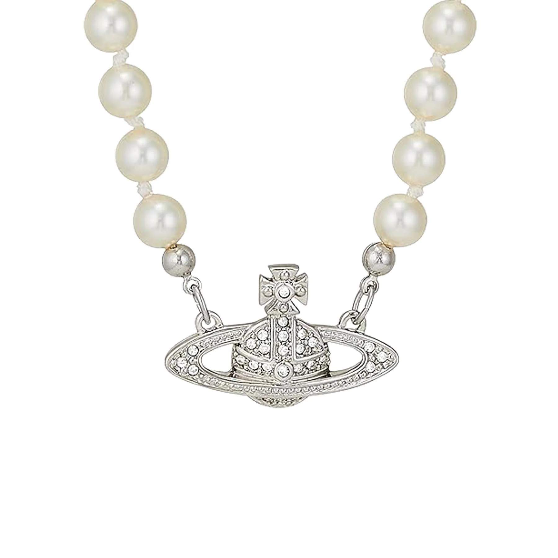 Vivienne Westwood Man. Mini Bas Relief Pearl in Platinum / Cream Pearl / Crystal Crystal